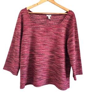 J Jill Crinkle Top Blouse Pink Size XL 3/4 Sleeves Scoop Neck Stretch Lagenlook